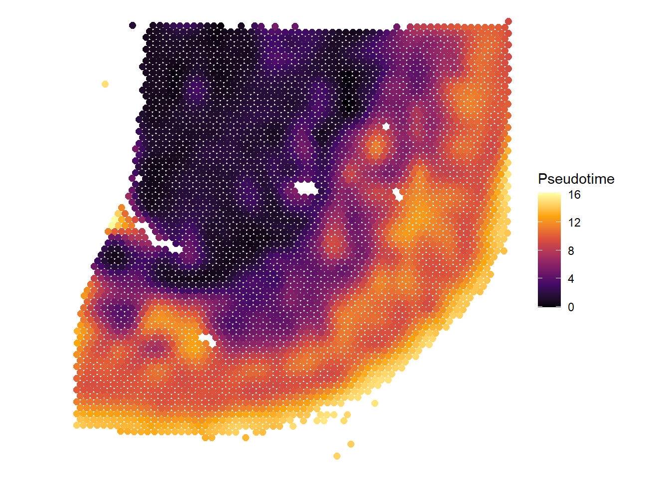 Figure 2 Visualizing monocle3-pseudotime results with SPATA